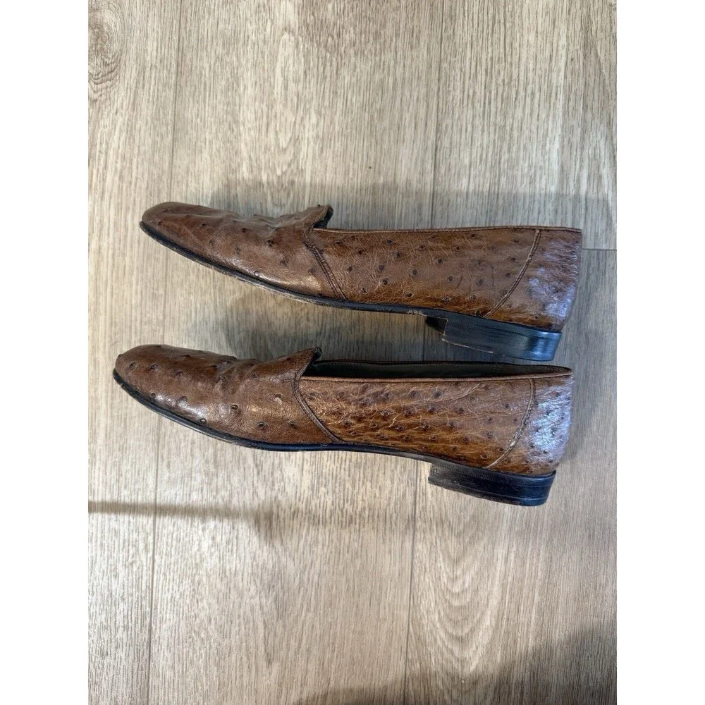Men's Bourbon Brown Ostrich Slip On Loafers Eppy & Eppy 9.5 Vintage Rare